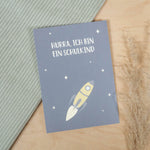 Postkarte "Hurra, ich bin ein Schulkind" Weltraum