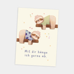 Postkarte "Mit dir hänge ich gerne ab" Faultier