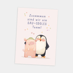 Postkarte "Zusammen sind wir SAU-COOLES Team" Schwein