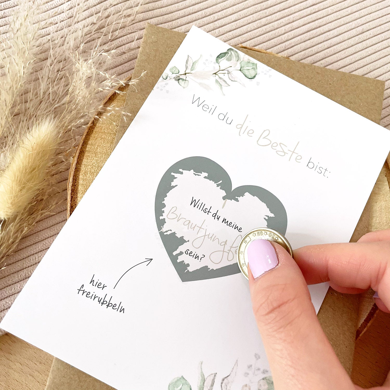 Willst du meine Brautjungfer sein? Postkarte mit Rubbellack