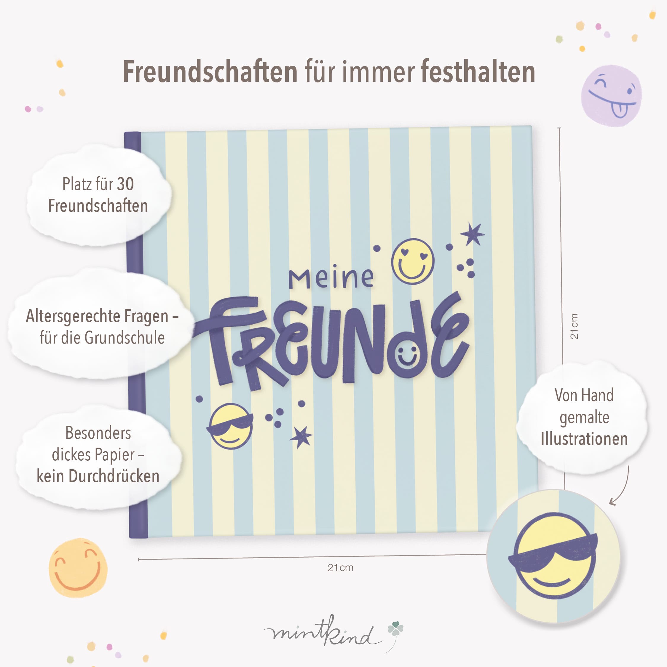 Schulfreundebuch Streifen Blau